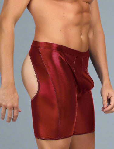 Men's Leather Assless Pants with Exposed Hips - Stand out in Wet Look Shorts Menswear Scandals Lingerie